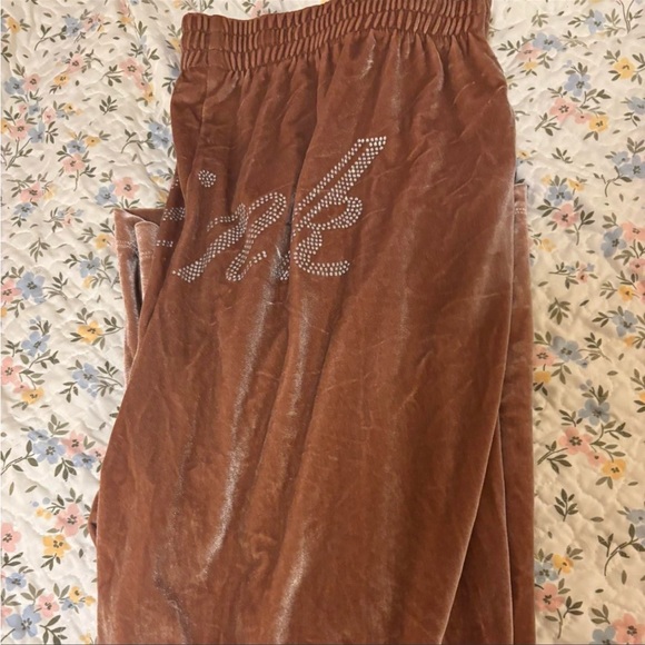 Victoria's Secret Brown Velour Pants with Pink Script - Picture 4 of 5